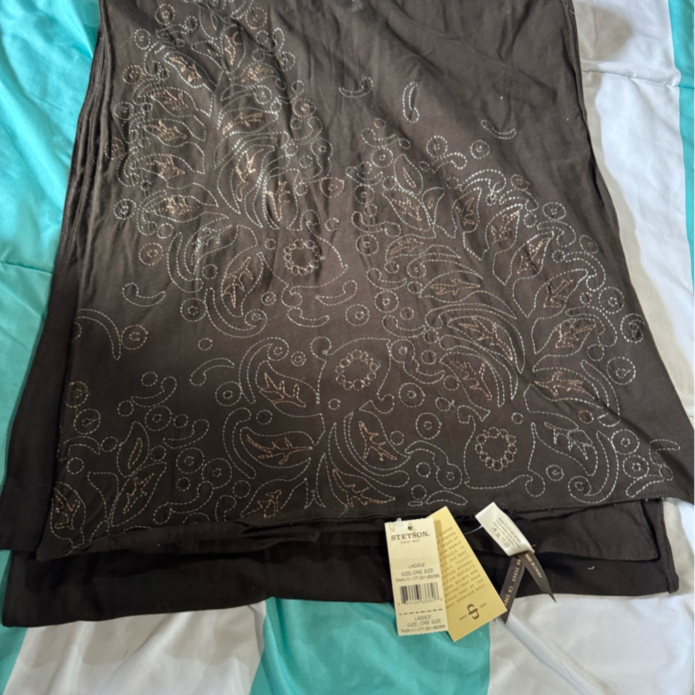 Stetson Brown scarf shawl with Floral Embroidery